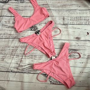 Missguided Pink Rib Bikini Top and V Front Strappy Bottoms